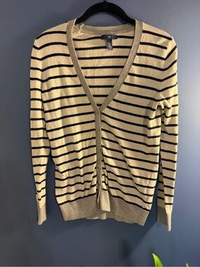GAP Cream and Black Striped V-Neck Cardigan XS